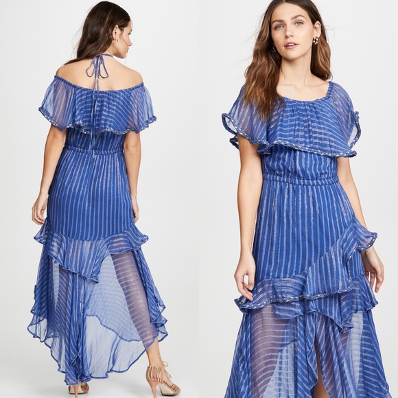 MISA Ambrosia Ruffle Hem Striped Midi Dress - Picture 3 of 8